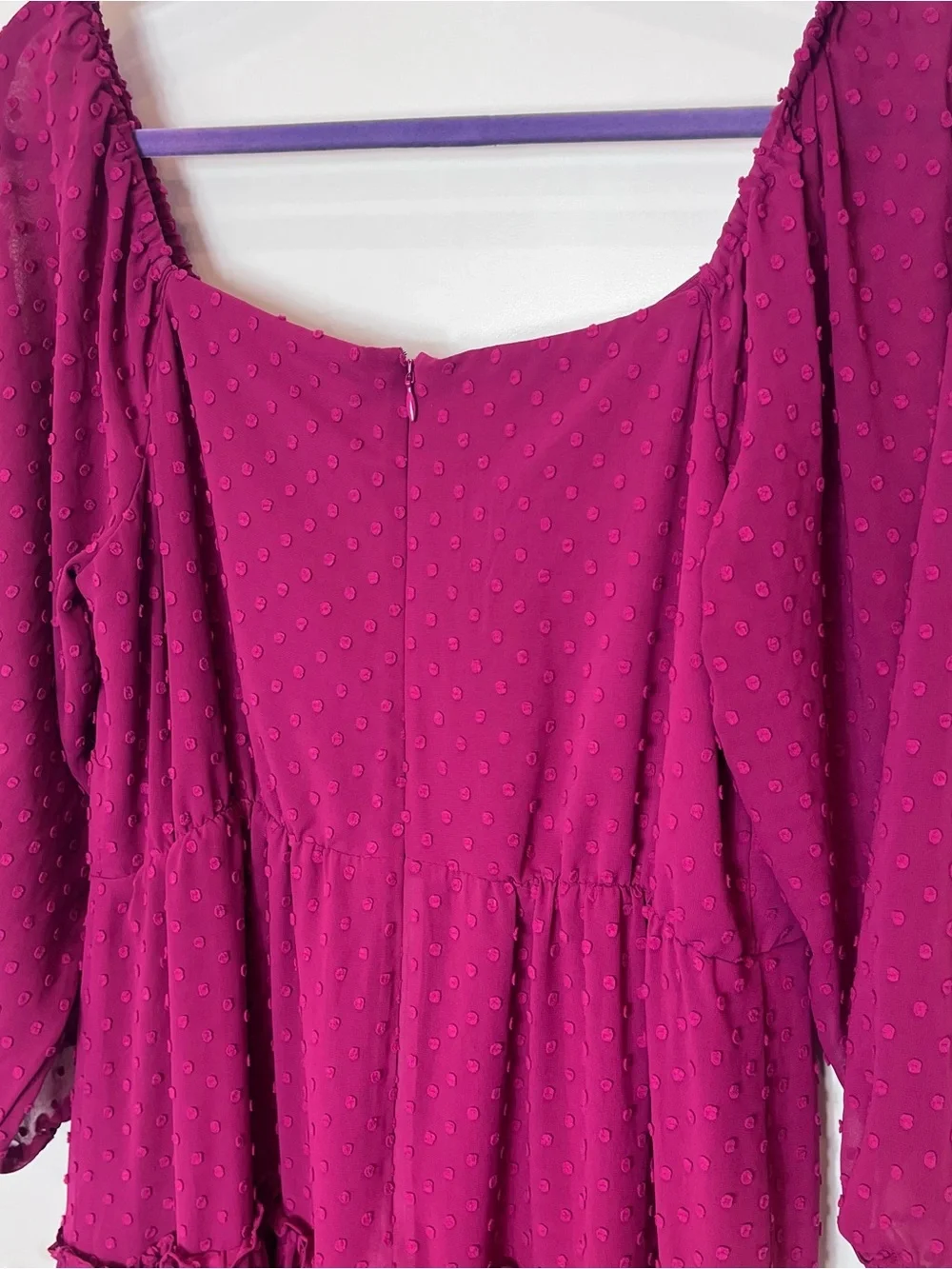 J. Crew Tiered Swiss Dot Midi Dress Berry Pink Ruffle Elegant Puff‎ Sleeve 12